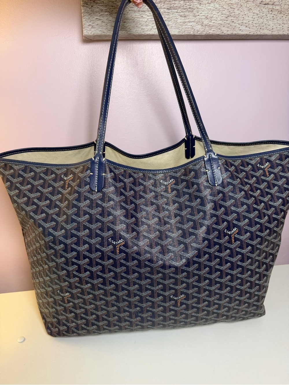 Goyard Saint Louis Navy Blue Tote Coated Canvas GM Shoulder Bag- NO pouch